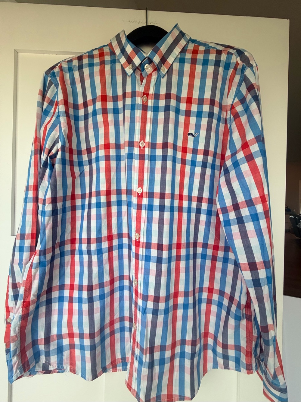 Vineyard Vines Men's Slim Fit Plaid Button-Down Shirt - Blue, Red & White - Picture 8 of 8